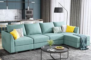 honbay reversible sectional sofa l shaped couch with storage convertible modular sofa with chaise, aqua blue