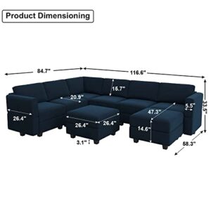 Belffin Modular Velvet Sectional Sofa with Storage Seat Oversized U Shaped Couch with Reversible Chaise Sofa Set with Ottoman Blue
