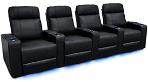 valencia piacenza home theater seating | premium top grain nappa 9000 leather, power recliner, led lighting (row of 4, black)