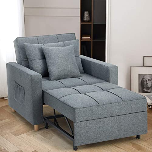 Esright 40 Inch Sleeper Chair Bed 3-in-1 Convertible Futon Chair Multi-Functional Sofa Bed Adjustable Reading Chair, Sofa, Bed, Sleeper Chair with Modern Linen Fabric, Drak Grey