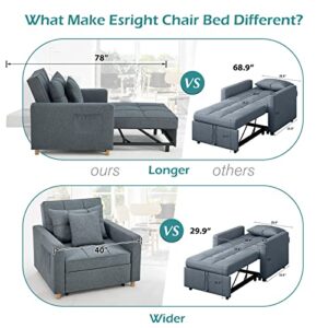 Esright 40 Inch Sleeper Chair Bed 3-in-1 Convertible Futon Chair Multi-Functional Sofa Bed Adjustable Reading Chair, Sofa, Bed, Sleeper Chair with Modern Linen Fabric, Drak Grey