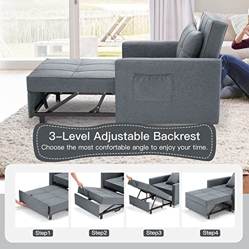 Esright 40 Inch Sleeper Chair Bed 3-in-1 Convertible Futon Chair Multi-Functional Sofa Bed Adjustable Reading Chair, Sofa, Bed, Sleeper Chair with Modern Linen Fabric, Drak Grey