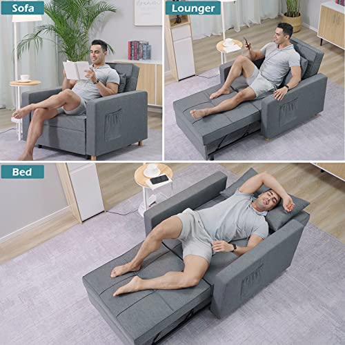 Esright 40 Inch Sleeper Chair Bed 3-in-1 Convertible Futon Chair Multi-Functional Sofa Bed Adjustable Reading Chair, Sofa, Bed, Sleeper Chair with Modern Linen Fabric, Drak Grey