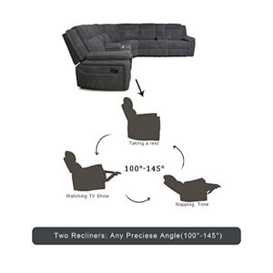 Manual Reclining Sectional Sofa Set Premium Fabric Recliner Corner Sectional Couch with Console & Cup Holders for Living Room…