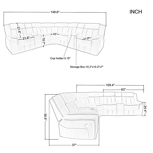 Manual Reclining Sectional Sofa Set Premium Fabric Recliner Corner Sectional Couch with Console & Cup Holders for Living Room…