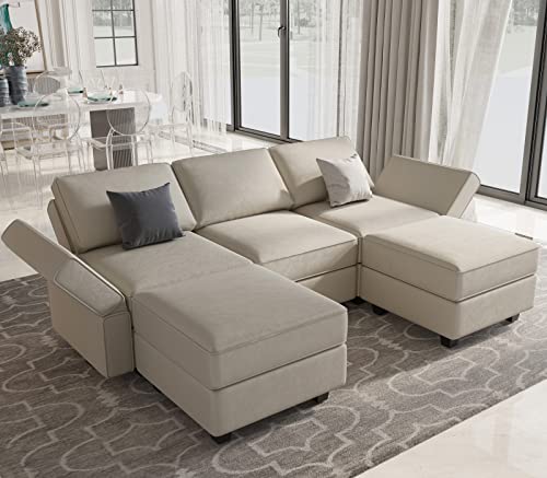 Belffin Modular Sectional Sofa with Double Chaise Velvet U Shaped Sofa Reversible Sectional Couch with Storage Grey