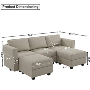 Belffin Modular Sectional Sofa with Double Chaise Velvet U Shaped Sofa Reversible Sectional Couch with Storage Grey