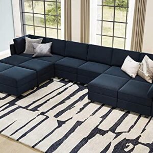 Belffin Oversized Modular Sectional Sofa U Shaped Sectional Couch with Reversible Double Chaises Velvet Modular Sectional Sleeper Sofa with Storage Blue