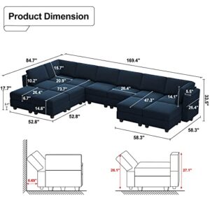 Belffin Oversized Modular Sectional Sofa U Shaped Sectional Couch with Reversible Double Chaises Velvet Modular Sectional Sleeper Sofa with Storage Blue