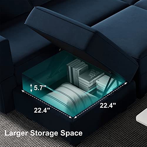 Belffin Oversized Modular Sectional Sofa U Shaped Sectional Couch with Reversible Double Chaises Velvet Modular Sectional Sleeper Sofa with Storage Blue