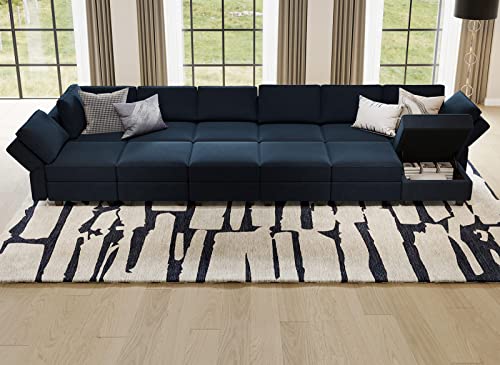Belffin Oversized Modular Sectional Sofa U Shaped Sectional Couch with Reversible Double Chaises Velvet Modular Sectional Sleeper Sofa with Storage Blue