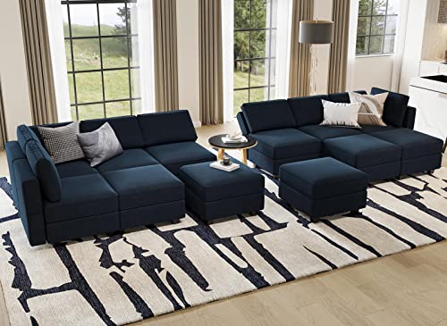 Belffin Oversized Modular Sectional Sofa U Shaped Sectional Couch with Reversible Double Chaises Velvet Modular Sectional Sleeper Sofa with Storage Blue