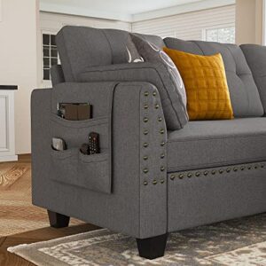 HONBAY Reversible Sectional Sofa L-Shape Sofa Convertible Couch 4-Seater Sofas Sectional for Apartment Dark Grey