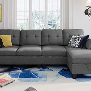 HONBAY Reversible Sectional Sofa L-Shape Sofa Convertible Couch 4-Seater Sofas Sectional for Apartment Dark Grey