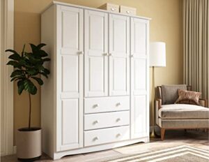 palace imports 100% solid wood family wardrobe/armoire/closet, white. 3 clothing rods included. no shelves included. optional shelves sold separately. 60.25″ w x 72″ h x 20.75″ d