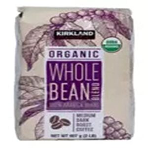 Kirkland Signature Organic Whole Bean Blend 100 % Arabica Beans Net Wt (2 Lb),, 32 Oz