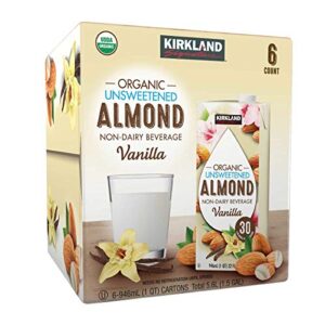 kirkland signature organic non-dairy unsweetened vanilla almond beverage cartons: 6 ct. (32 fl. oz)