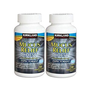 kirkland signature mucus relief chest guaifenesin 400 mg expectorant – 200 tablets (pack of 2, 400 total)