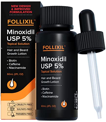 5% Minoxidil for Men and Women Lotion - 1 Month - Hair Growth Serum with Biotin, Caffeine and Niacinamide - Hair Regrowth Treatment For Stronger, Thicker Longer Hair - Stops Hair Thinning