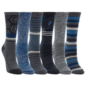kirkland signature womens 6 pack extra fine merino wool trail socks (grey/blue)