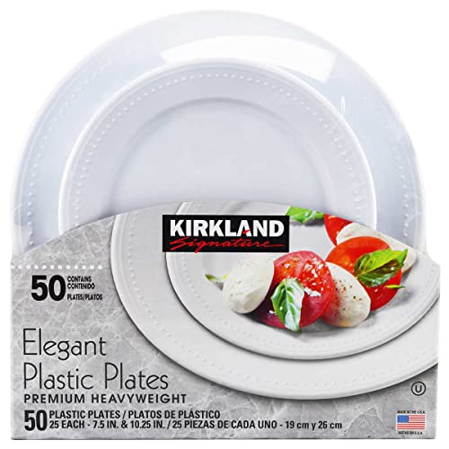 Kirkland Signature Elegant Plastic Plates Premium Heavy Weight Size ( 7.5"/10.25") 50Count