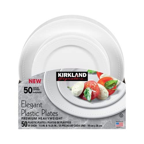 Kirkland Signature Elegant Plastic Plates Premium Heavy Weight Size ( 7.5"/10.25") 50Count