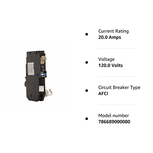 Eaton Cutler-Hammer Eaton CHFN120DF (New Version of CHFAFGF120) Pigtail Connection Dual Function AFCI/GFCI Circuit Breaker 1-Pole 20 Amp 120 Volt AC (1), White