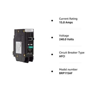 Cutler-Hammer BRP115AF Eaton 15 amps Combination AFCI Single Pole Circuit Breaker, Black