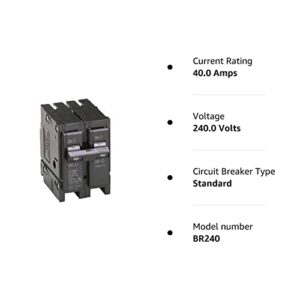 EATON BR240 Type BR Circuit Breaker, 120/240 VAC, 40 A, 10 kA, 2 Poles, Common/Thermal Magnetic Trip