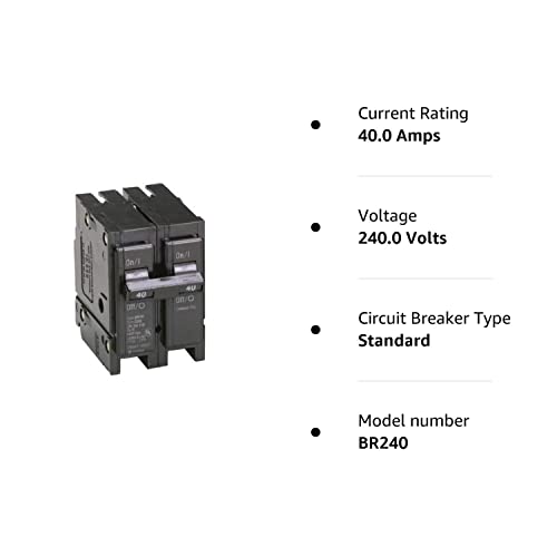 EATON BR240 Type BR Circuit Breaker, 120/240 VAC, 40 A, 10 kA, 2 Poles, Common/Thermal Magnetic Trip