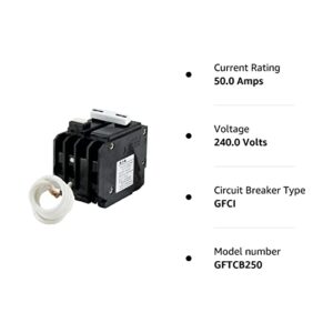 Eaton GFTCB250 Plug-On Mount Type GFTCB Ground Fault Circuit Breaker 2-Pole 50 Amp 120/240 Volt AC