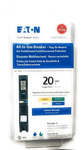 All-In-One Breaker 20 Amp single Pole Plug-on Neutral Arc Fault/Ground CHFP120A1CS Eaton