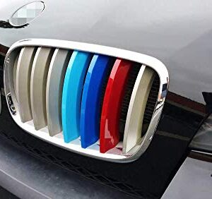 iJDMTOY Exact Fit ///M-Colored Grille Insert Trims Compatible With 2007-2013 BMW E70 X5, 2008-2012 E71 X6 Center Kidney Grill