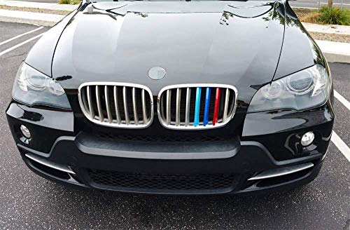 iJDMTOY Exact Fit ///M-Colored Grille Insert Trims Compatible With 2007-2013 BMW E70 X5, 2008-2012 E71 X6 Center Kidney Grill
