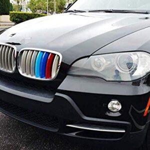 iJDMTOY Exact Fit ///M-Colored Grille Insert Trims Compatible With 2007-2013 BMW E70 X5, 2008-2012 E71 X6 Center Kidney Grill