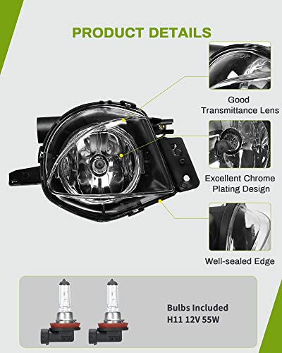 AUTOSAVER88 Fog Lights Compatible with 06-08 2006 2007 2008 BMW E90 3 Series 323i / 325i / 325xi / 330i / 330xi / 335i / 335xi / 328i / 328xi Fog Light Replacement ,with 12V 55W H11 Bulbs