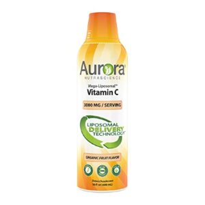 aurora nutrascience, mega- liposomal vitamin c, 3,000 mg per serving, gluten free, non-gmo, sugar free, high absorption, fat soluble vitamin c, immune system support, 16 oz (480 ml)