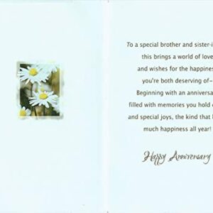 Designer Greetings Daisies in Gold Foil Frame with Vertical Yellow Panels Wedding Anniversary Congratulations Card for Brother and Sister-in-Law