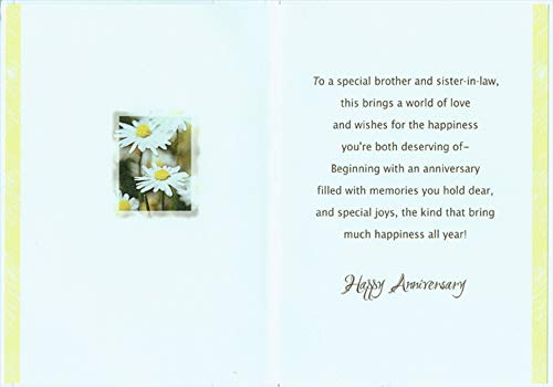 Designer Greetings Daisies in Gold Foil Frame with Vertical Yellow Panels Wedding Anniversary Congratulations Card for Brother and Sister-in-Law