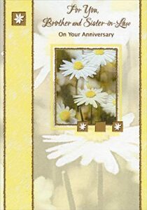 designer greetings daisies in gold foil frame with vertical yellow panels wedding anniversary congratulations card for brother and sister-in-law