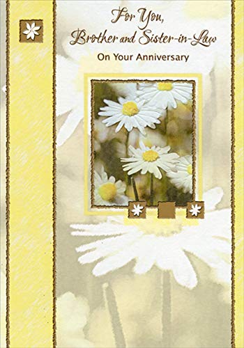 Designer Greetings Daisies in Gold Foil Frame with Vertical Yellow Panels Wedding Anniversary Congratulations Card for Brother and Sister-in-Law