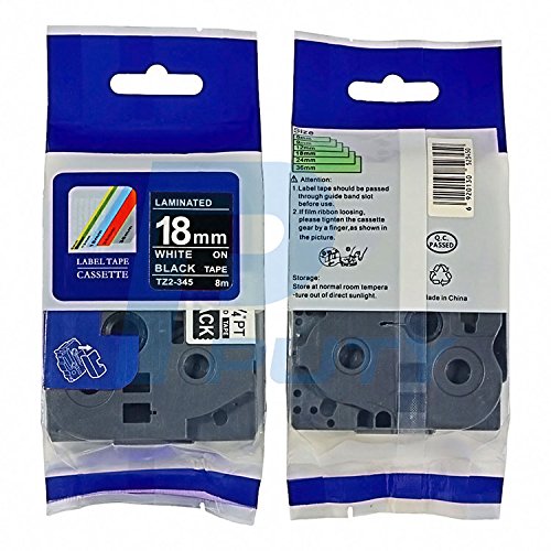 IDIK 1PK White on Black Standard Laminated Label Tape Compatible for Brother P-Touch TZe-345 TZ345 TZe345(18mm x 8m)