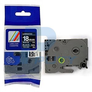 IDIK 1PK White on Black Standard Laminated Label Tape Compatible for Brother P-Touch TZe-345 TZ345 TZe345(18mm x 8m)