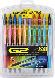 pilot g2 premium gel ink pens, fine point, assorted colors, 20 count (16687)