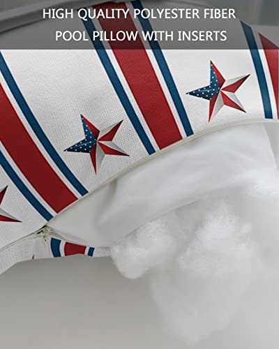 Recliner Head Pillow Ledge Loungers Chair Pillows with Insert 4th of July Star Stripes White Lumbar Pillow with Adjustable Strap Outdoor Waterproof Patio Pillows for Beach Pool Chair, 2 PCS