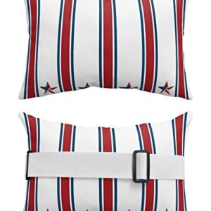 Recliner Head Pillow Ledge Loungers Chair Pillows with Insert 4th of July Star Stripes White Lumbar Pillow with Adjustable Strap Outdoor Waterproof Patio Pillows for Beach Pool Chair, 2 PCS