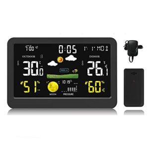 weather station with atomic clock indoor outdoor thermometer wireless, humidity and temperature monitor barometer hygrometer with high precision sensor