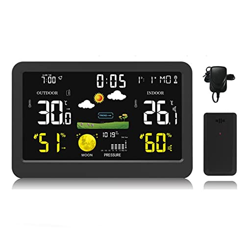 Weather Station with Atomic Clock Indoor Outdoor Thermometer Wireless, Humidity and Temperature Monitor Barometer Hygrometer with High Precision Sensor