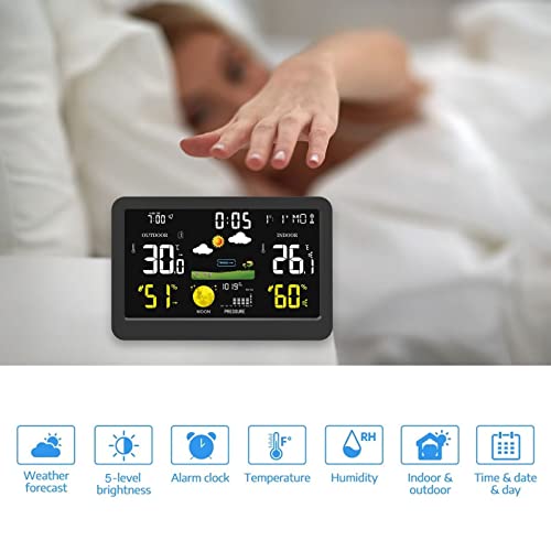 Weather Station with Atomic Clock Indoor Outdoor Thermometer Wireless, Humidity and Temperature Monitor Barometer Hygrometer with High Precision Sensor