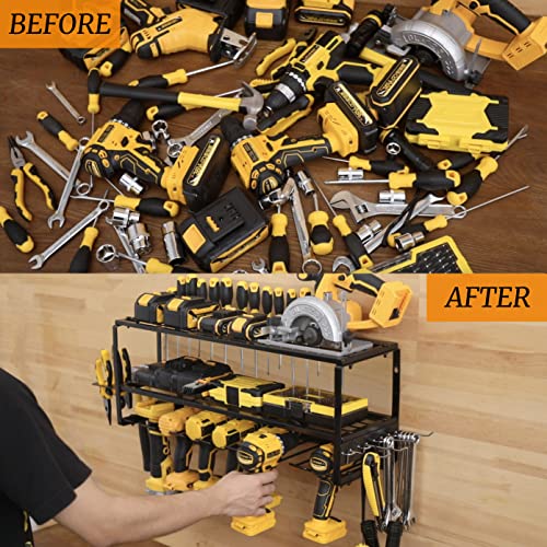 MOOMSINE Power Tool Organizer, Storage Rack for Garage Organization, Wall Mount Cordless Drill Holder and Battery Shelf, Tools Shelves with Charging Station, Heavy Duty Utility Racks - Metal - Large